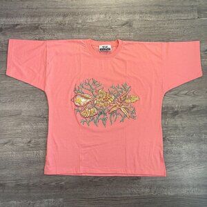 Vintage 90s Beachy Coastal Grandma SK Sport Coral Pink SeaShells SeaWeed T-Shirt